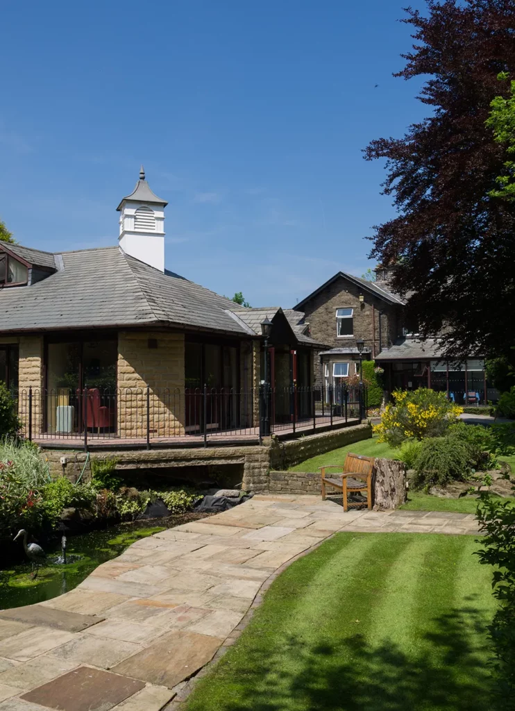 Garden with nursing home in back